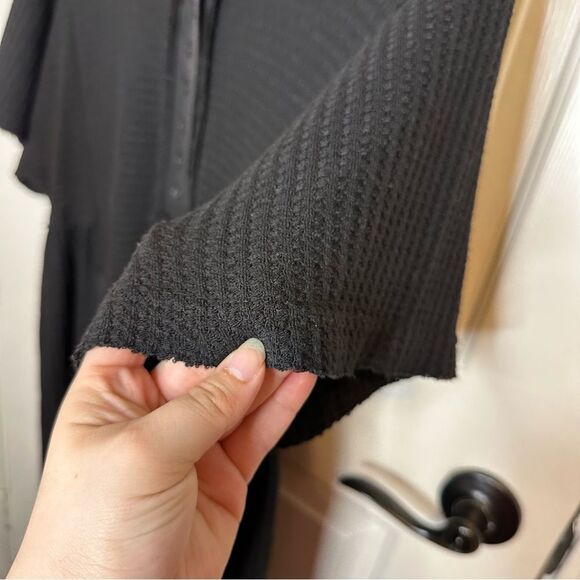 POL Black Waffle Knit Mixed Media Short Sleeve Oversized Dress Sz M Western Boho - Picture 5 of 9